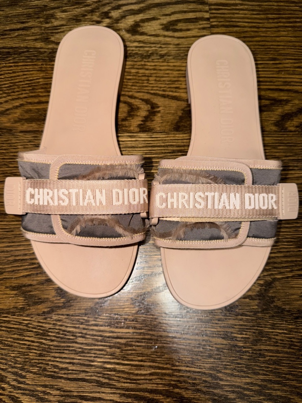 Dior Beige and Pink Camouflage Logo Slide Sandals